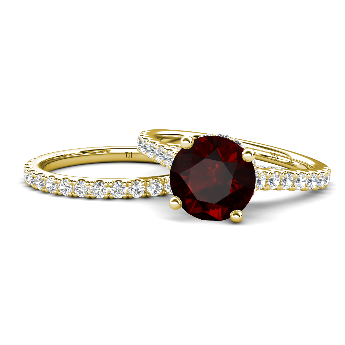 Kalina 2.23 ctw Red Garnet Accented Lab Grown Diamonds Bridal Set Ring  